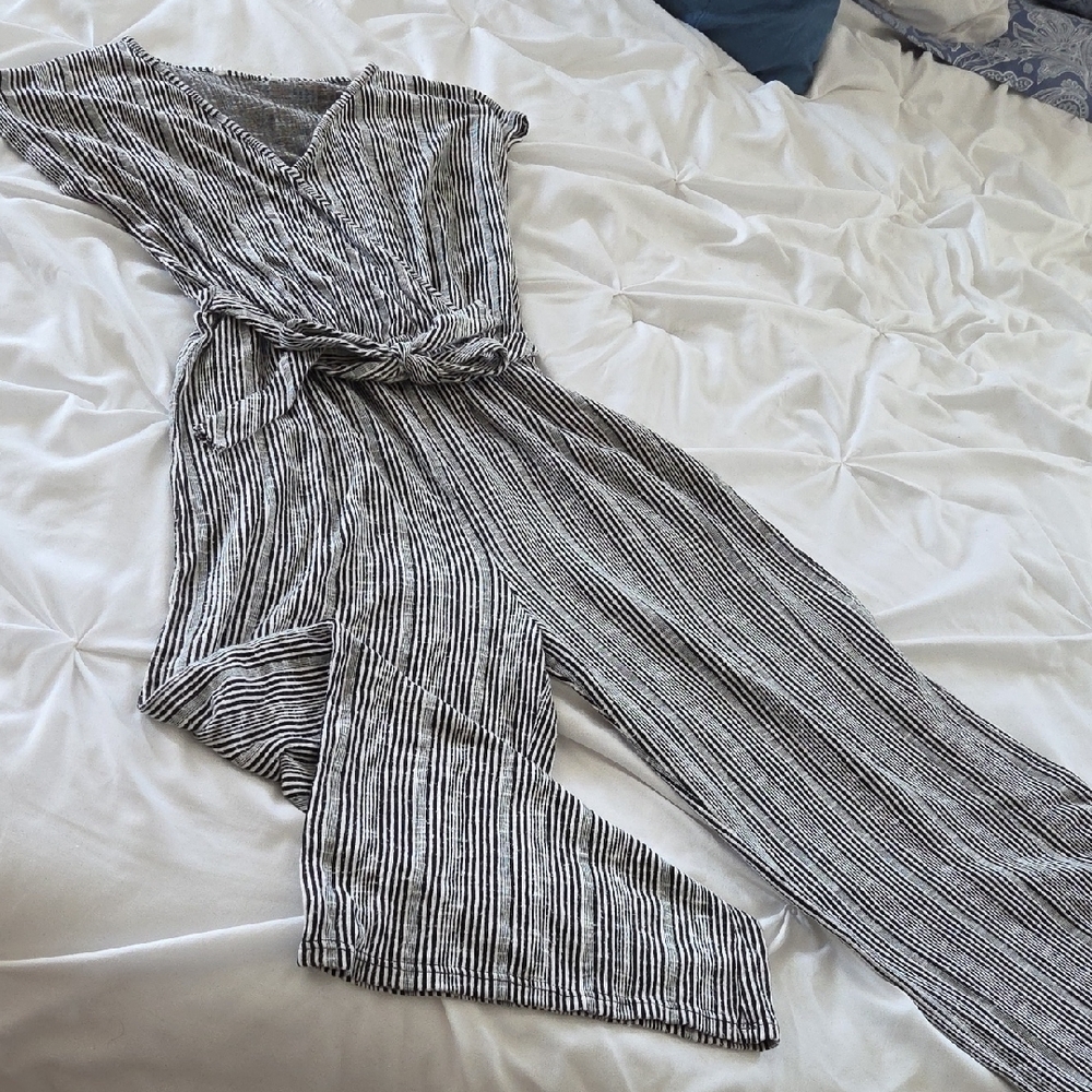 Elegant Black and White Striped Jumpsuit